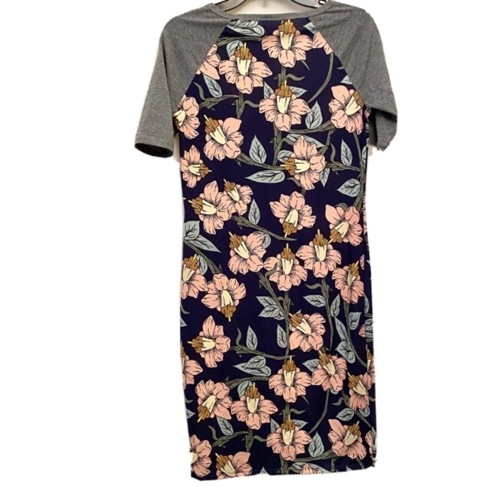 LULAROE Size Small JERSEY DRESS Lily Flower Floral Navy Blue - Picture 4 of 9